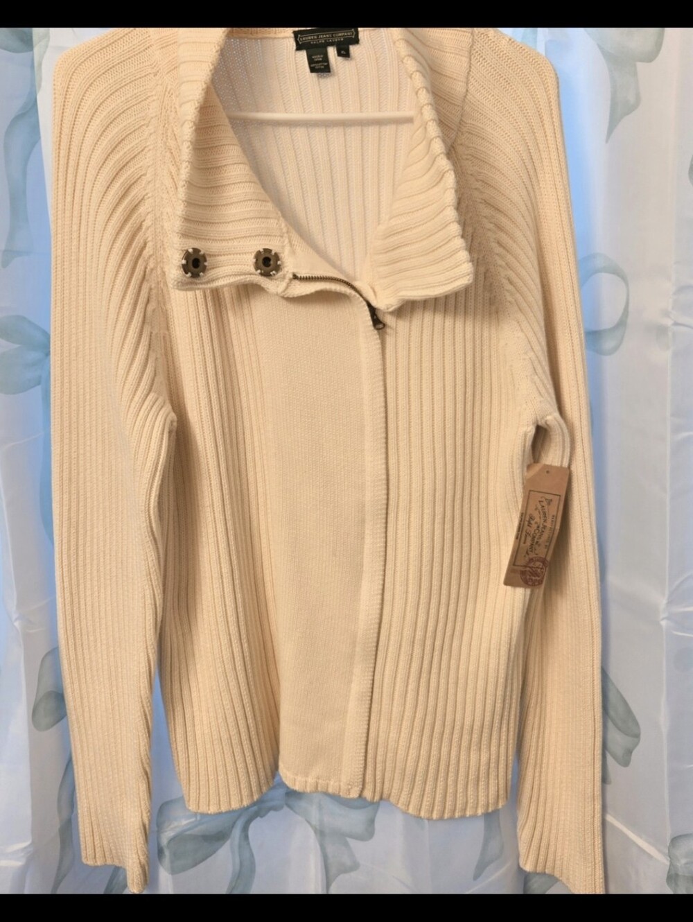NWT Ralph Lauren Ivory Cream Ribbed Zip-Front Cardigan Jacket Size XL - Picture 6 of 6